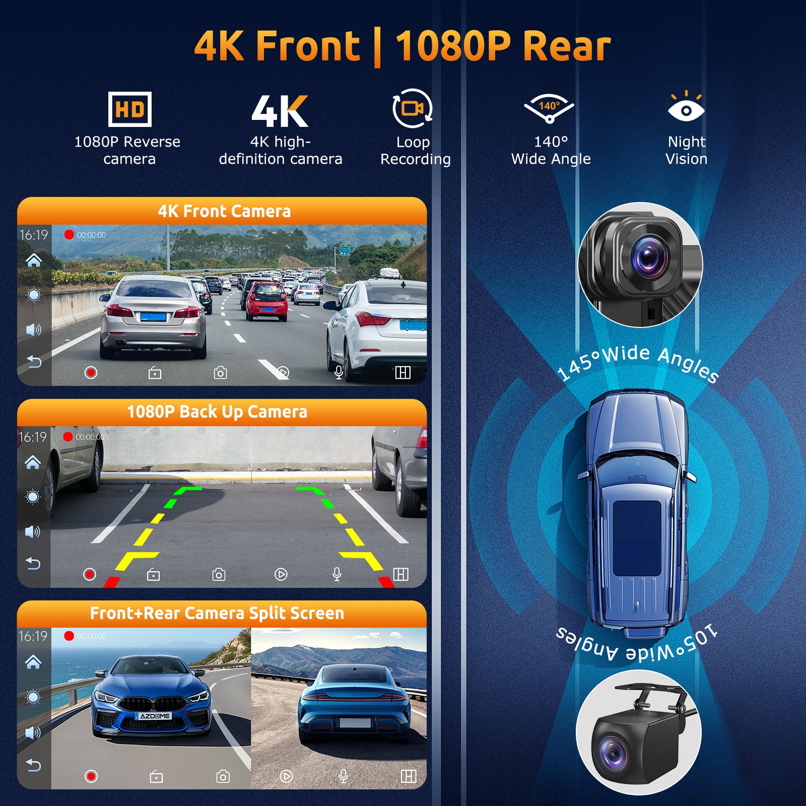 ESSGOO Dash Cam CarPlay E42 CarPlay-Display 8,1 Zoll 4K