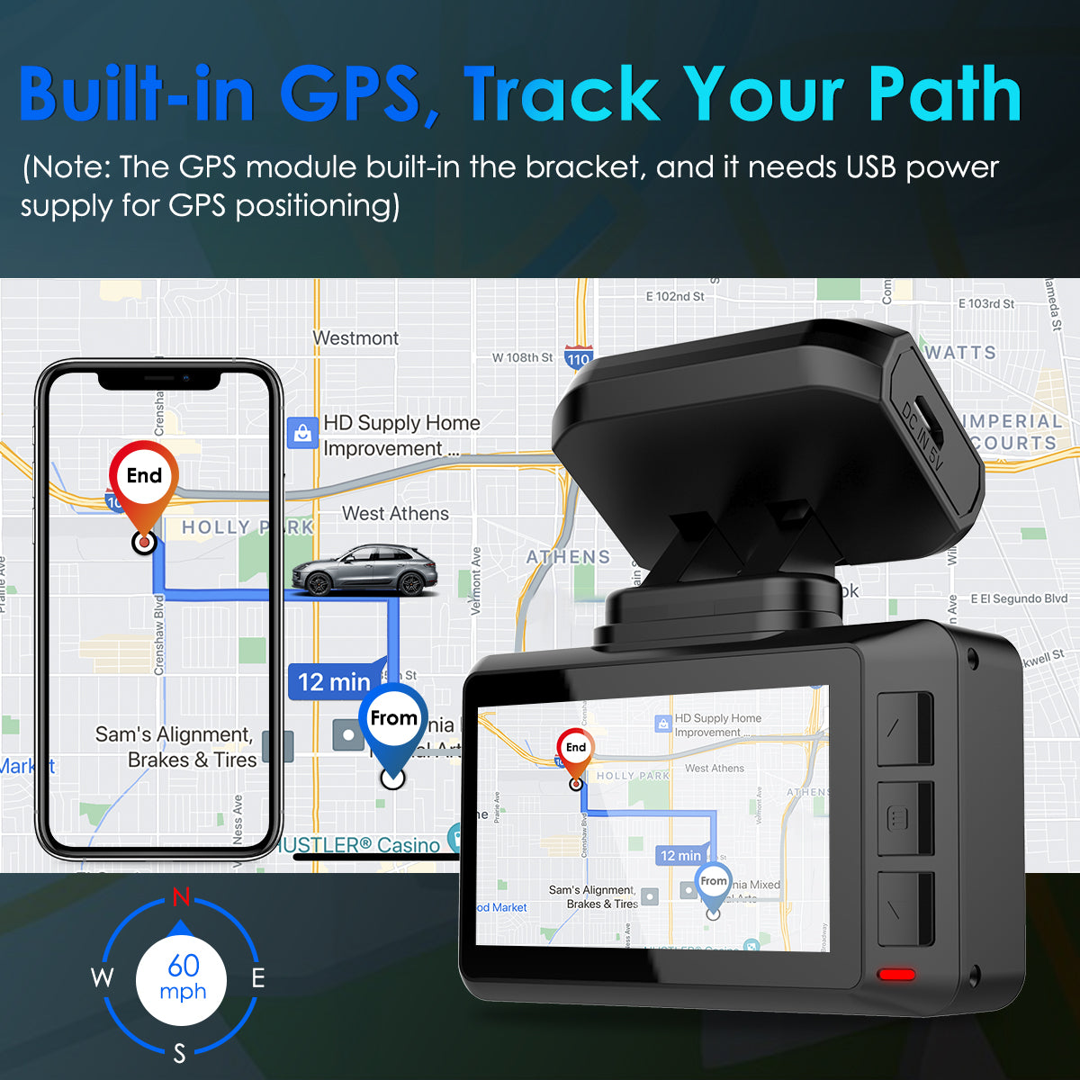 Carpuride Accessories T8 Dashcam 4K UHD 2,45-Zoll IPS