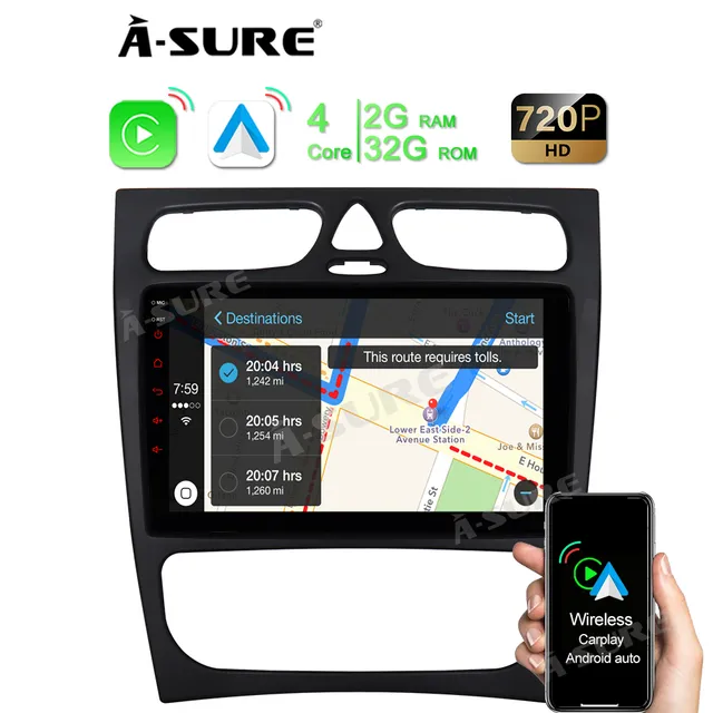 A-Sure GPS car radios 9 Zoll Android Autoradio 2+32GB W203