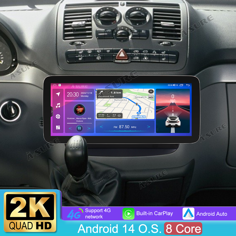 A-Sure GPS 12,3 Zoll 4+64GB Autoradio Vito W639 Android 14 CarPlay