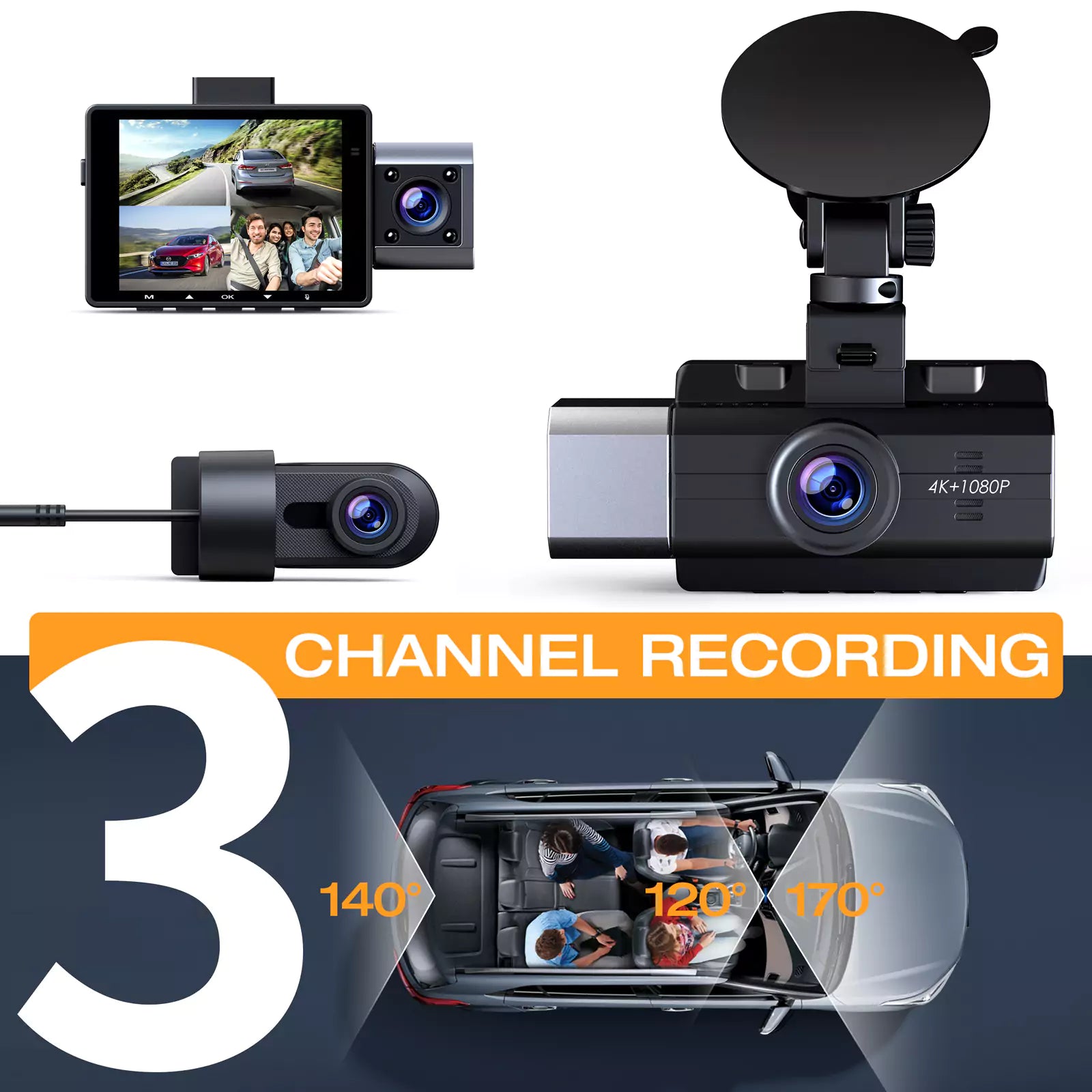LAMTTO DC40 3-Kanal 4K Dashcam 4K+1080P+1080P mit IR Nachtsicht