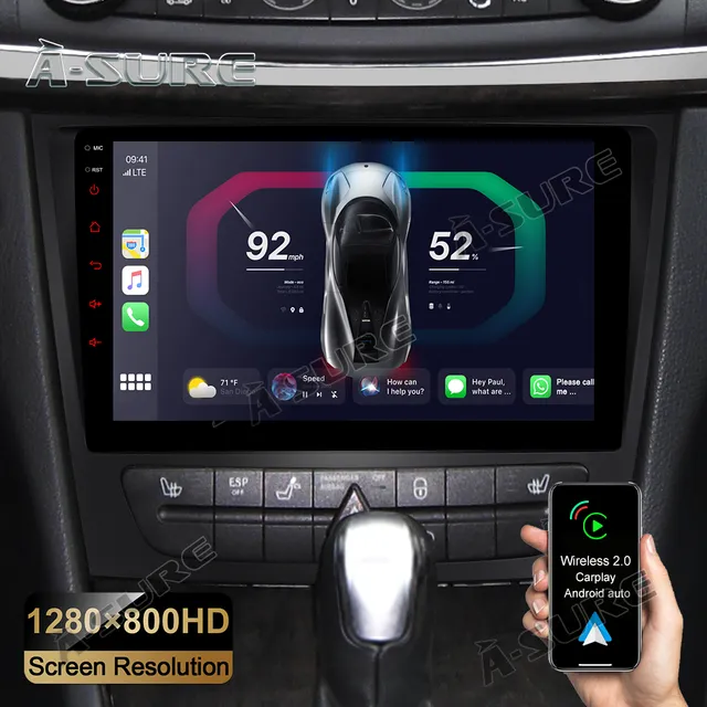 A-Sure GPS Autoradio 9 Zoll 2+32GB Mercedes E-Klasse CarPlay