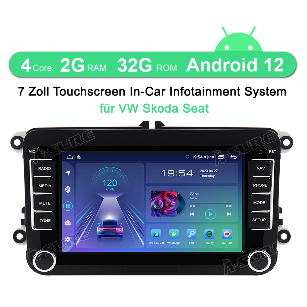 A-Sure GPS Autoradio VW Golf Passat 2-DIN CarPlay 2+32GB