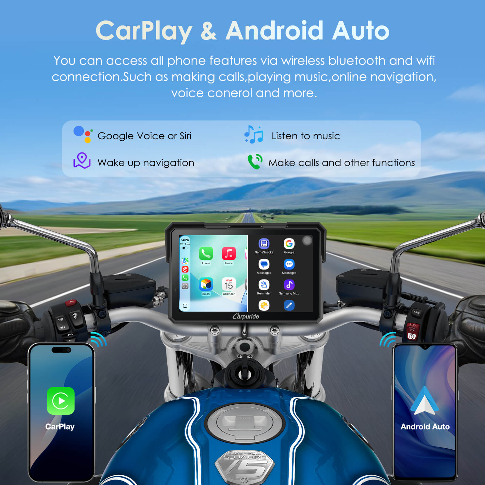 Carpuride W702 Plus Motorrad Display 7 Zoll CarPlay GPS