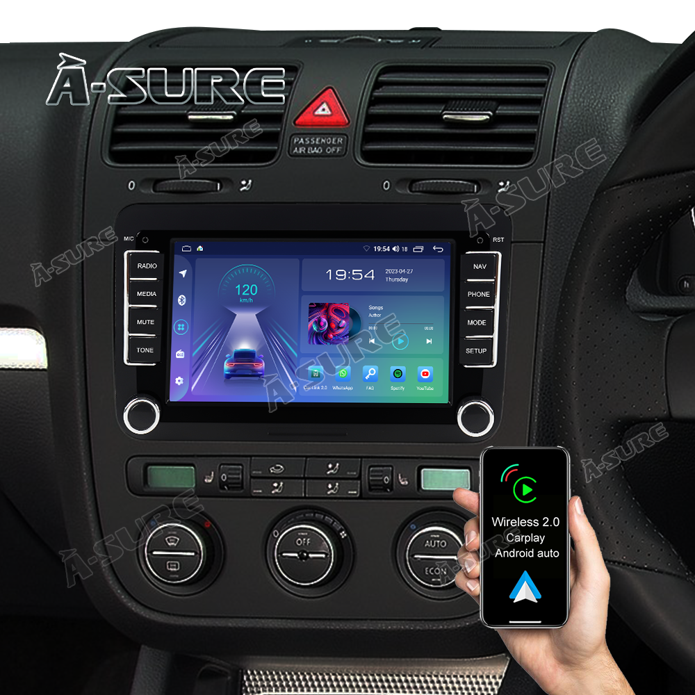 A-Sure GPS Autoradio VW Golf Passat 2-DIN CarPlay 2+32GB