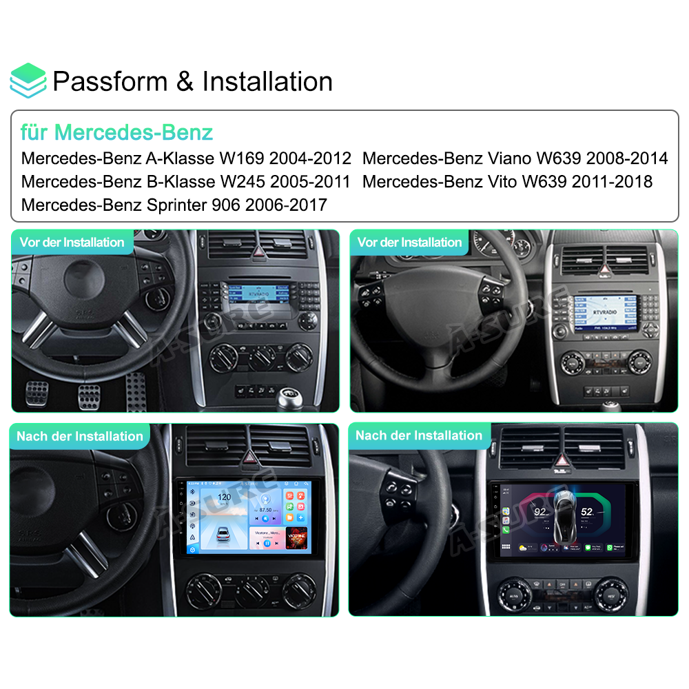 A-Sure GPS car radios 9 Zoll Android 15 Autoradio Mercedes 6+128GB