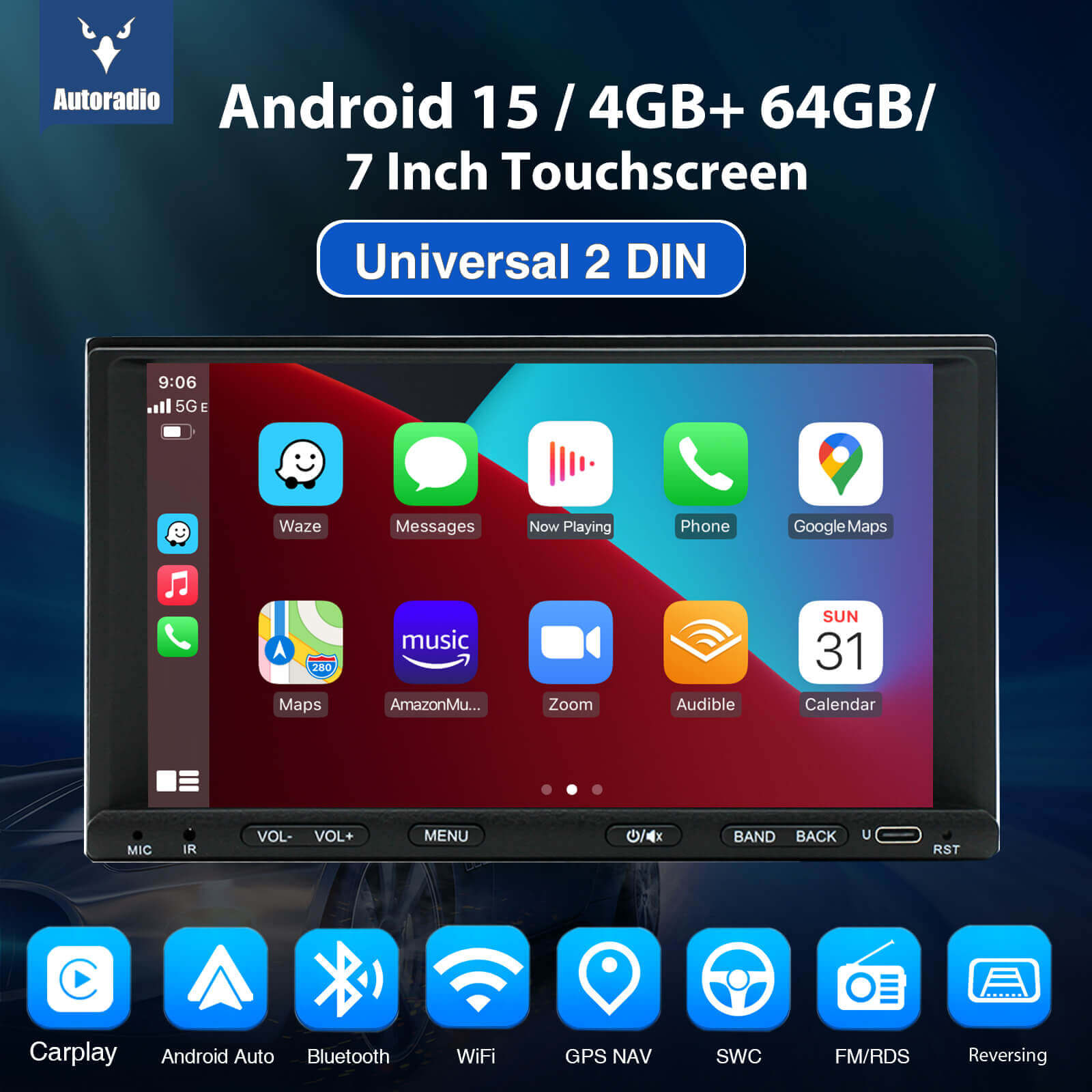 ESSGOO Car Stereo AR7001 2-DIN Autoradio 7 Zoll Touchscreen HD
