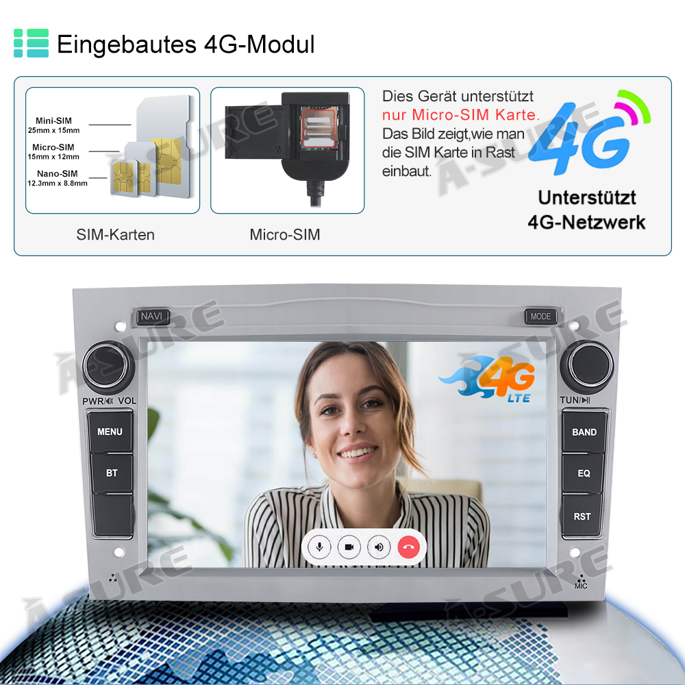 A-Sure GPS Autoradio 9 Zoll Opel 4+64GB Android 13 CarPlay