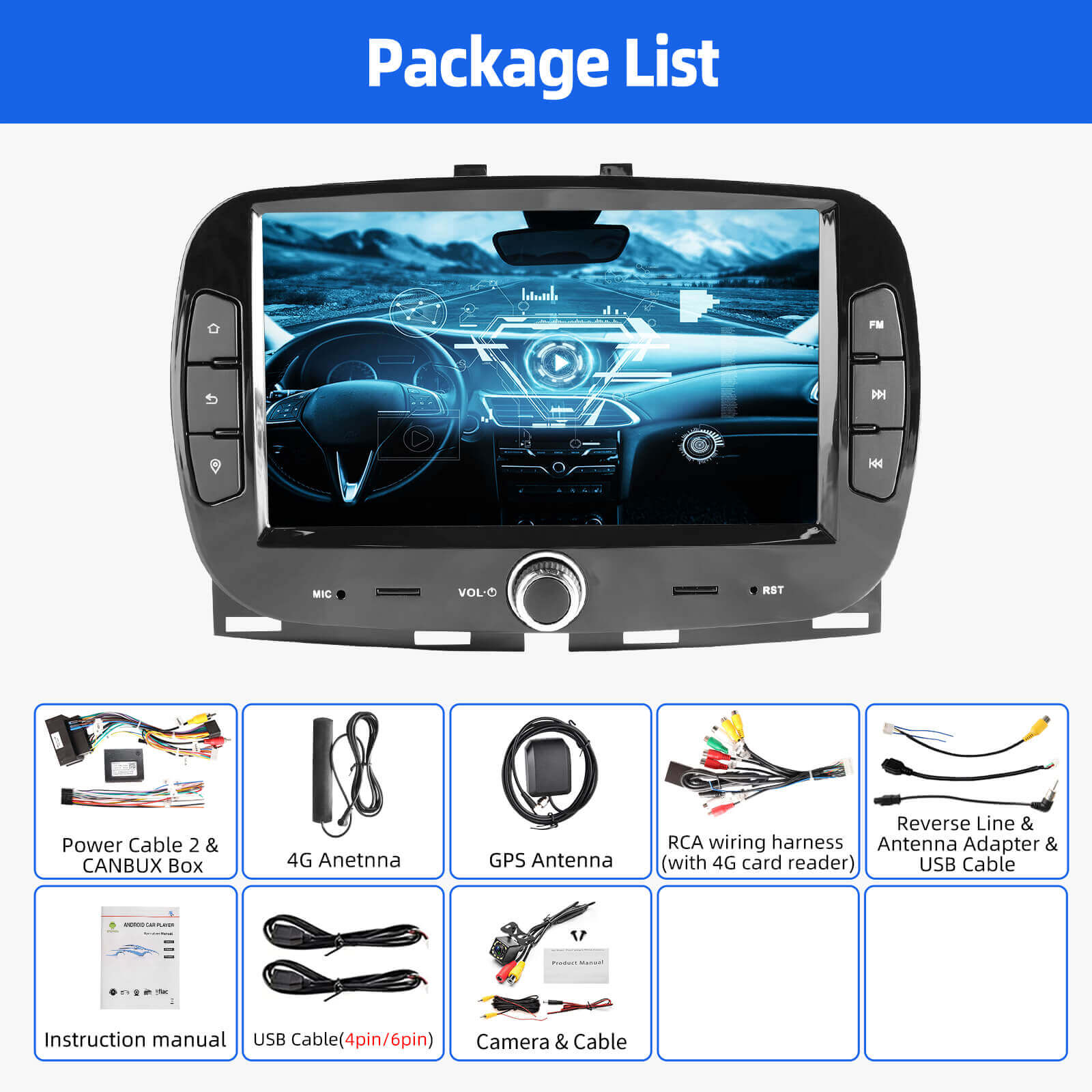ESSGOO AR7001 Fiat 500 Autoradio 7 Zoll Android 14