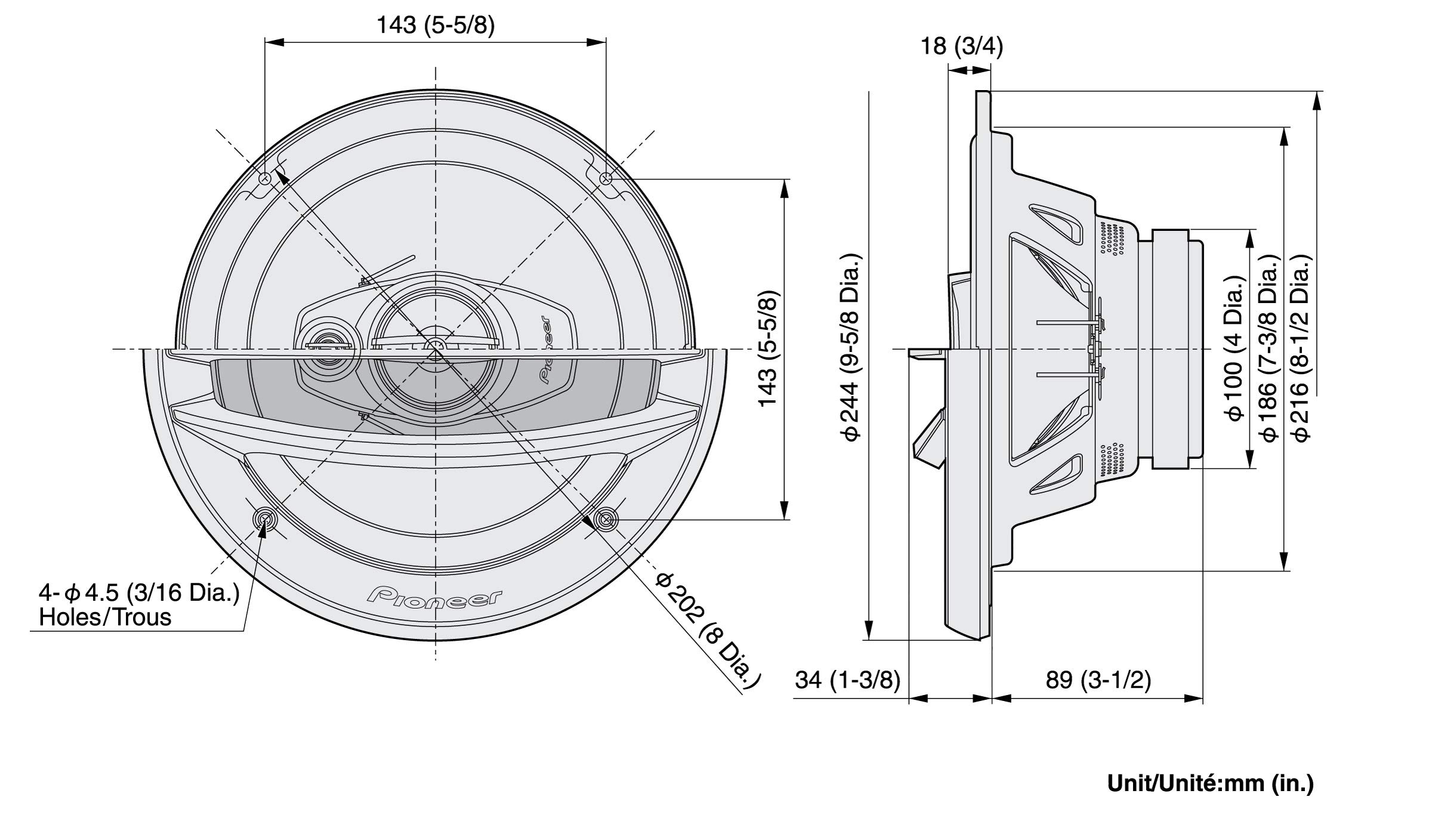 Pioneer TS-G 3-Wege Lautsprecher 20cm 500W Koax schwarz