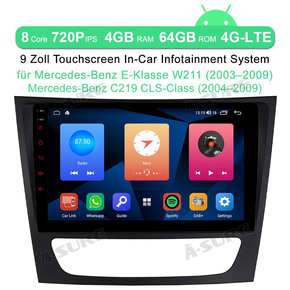 A-Sure GPS 9 Zoll Autoradio für W211 C219 mit 4G 64GB