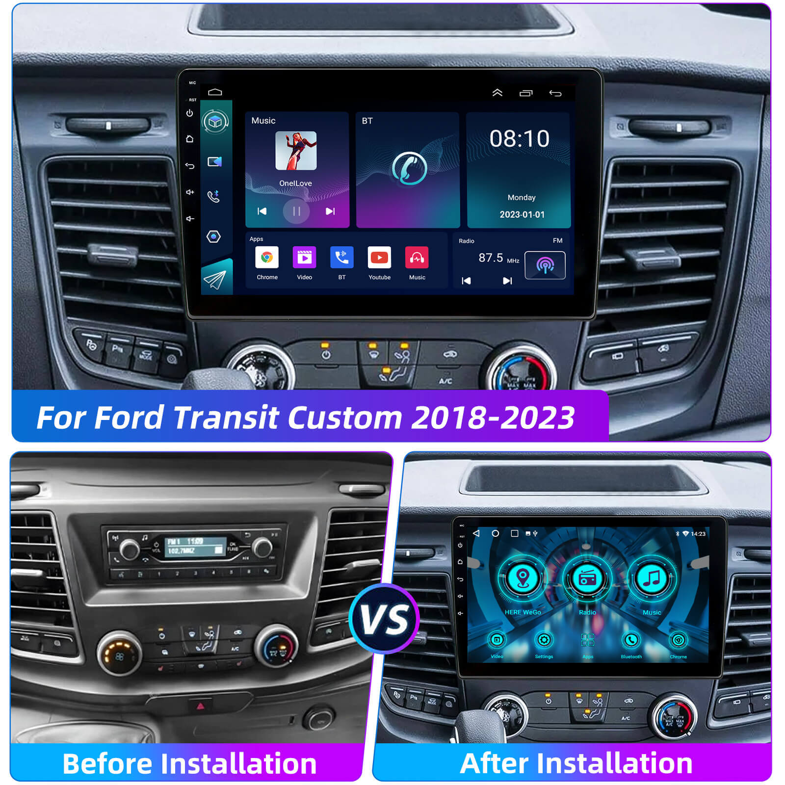 ESSGOO AR1001 Transit Custom Autoradio 10 Zoll Android