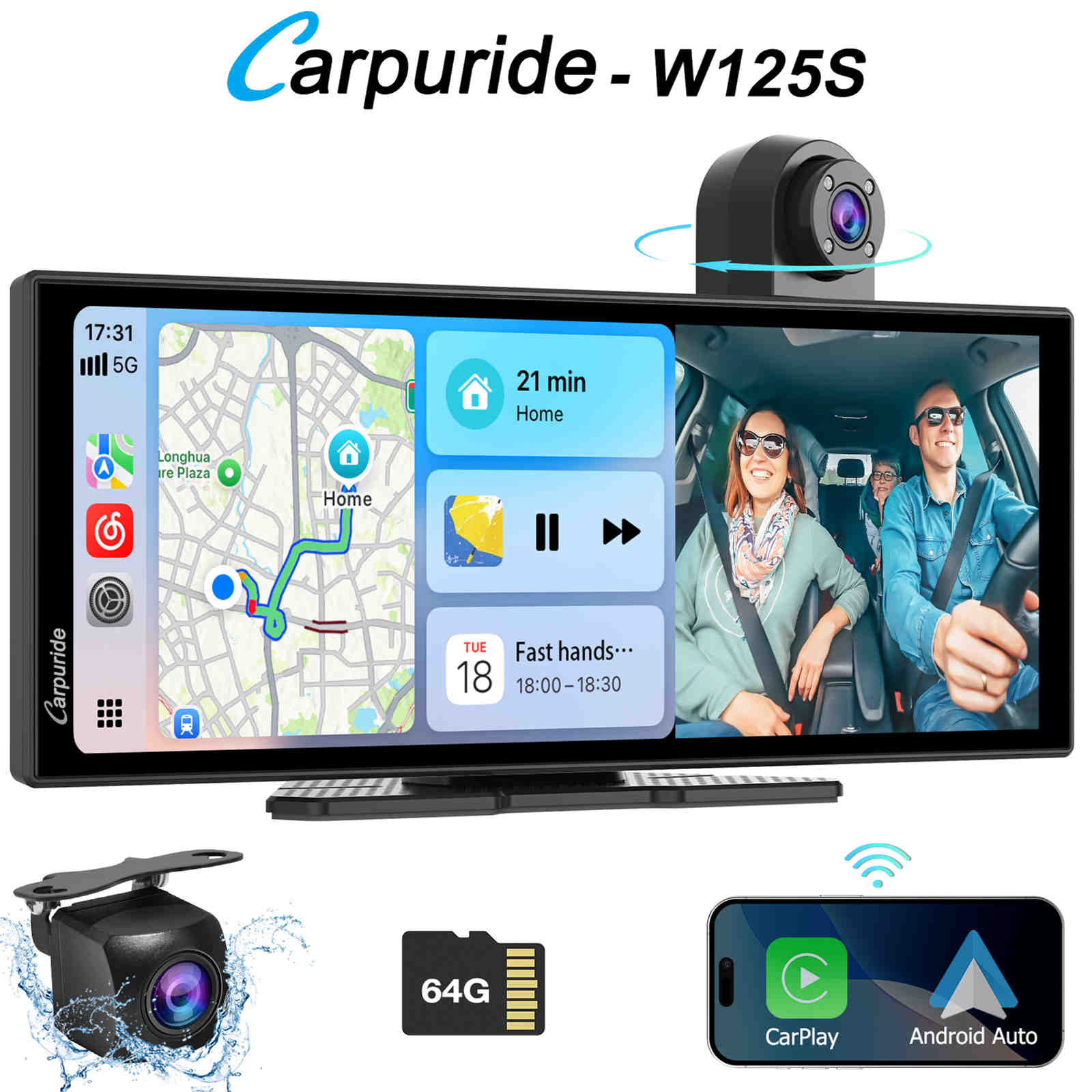 Carpuride W125A 10,25 Zoll CarPlay-Display Dashcam 4K