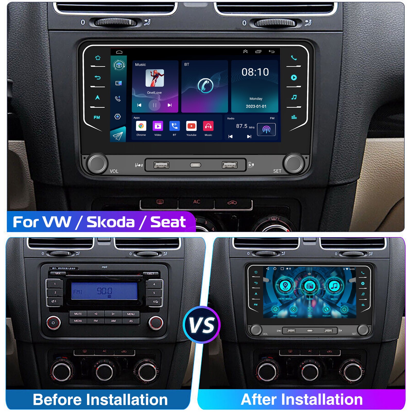 ESSGOO Car Stereo AR7002-7021D Autoradio 7 Zoll Android 16 für VW