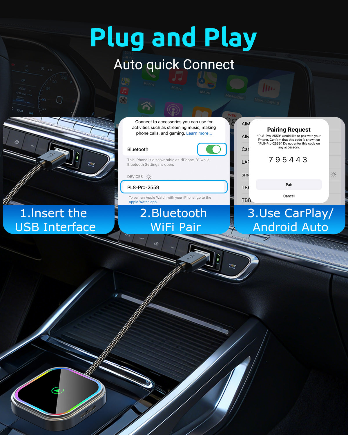ESSGOO PL8 Pro CarPlay Adapter Wireless 2-in-1 Mini Box