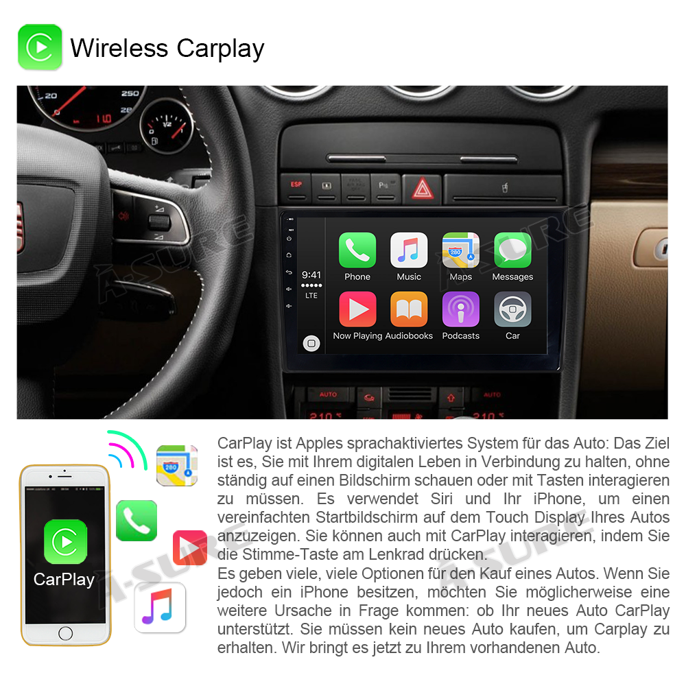 A-Sure GPS car radios Audi A4 B6 B7 Autoradio 4+64GB 4G LTE