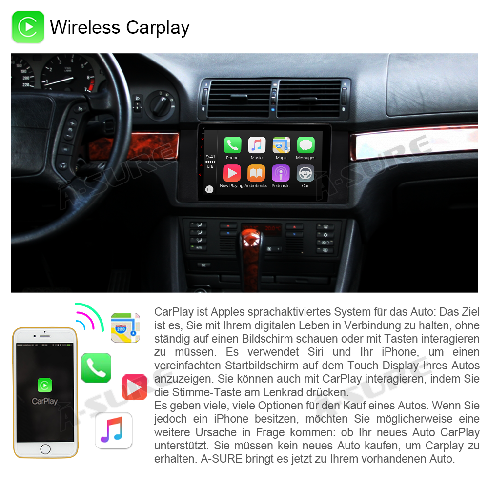 A-Sure Android 12 Autoradio BMW E39 E53 X5 2+32GB CarPlay