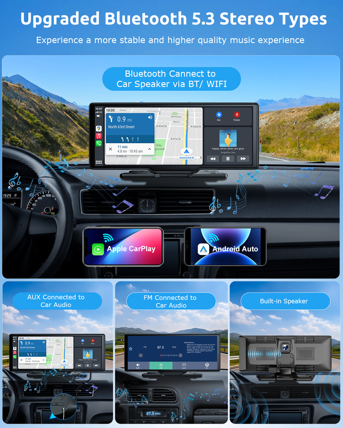 ESSGOO Dash Cam CarPlay H26 CarPlay-Display 10,26 Zoll 4K Dashcam
