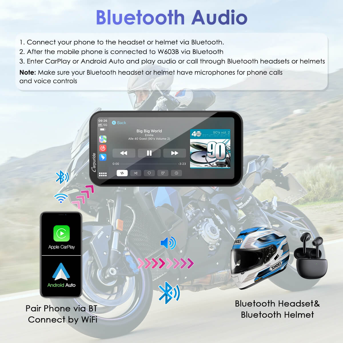 Carpuride W603B Motorrad CarPlay-Display BMW IP67 Controller