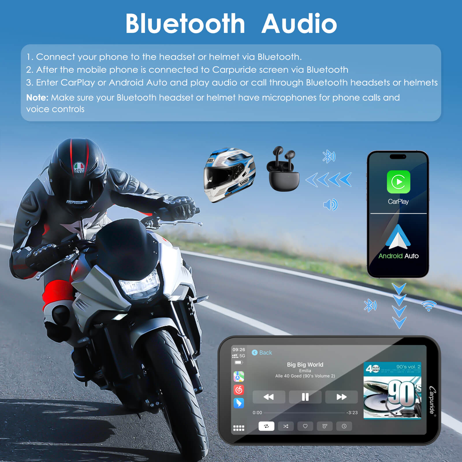 Carpuride Motorcycle Smart Stereo W603DS Motorrad-Display 6,3 Zoll
