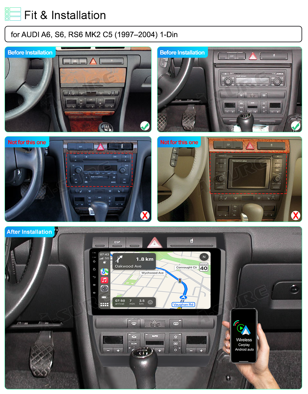A-Sure GPS Autoradio Audi A6 C5 1997-2004 Android DSP CarPlay