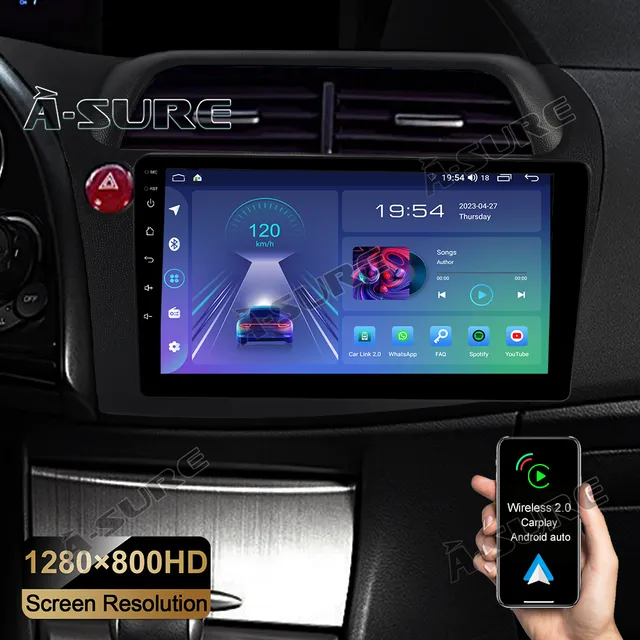 A-Sure GPS 9 Zoll Android 12 Autoradio Honda Civic 2+32GB CarPlay