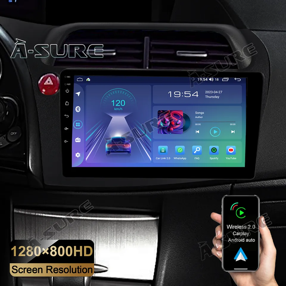 A-Sure GPS 9 Zoll Android 12 Autoradio Honda Civic 2+32GB CarPlay