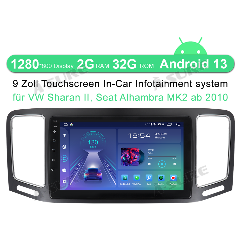 A-Sure Autoradio für VW Sharan II Alhambra 2+32GB CarPlay