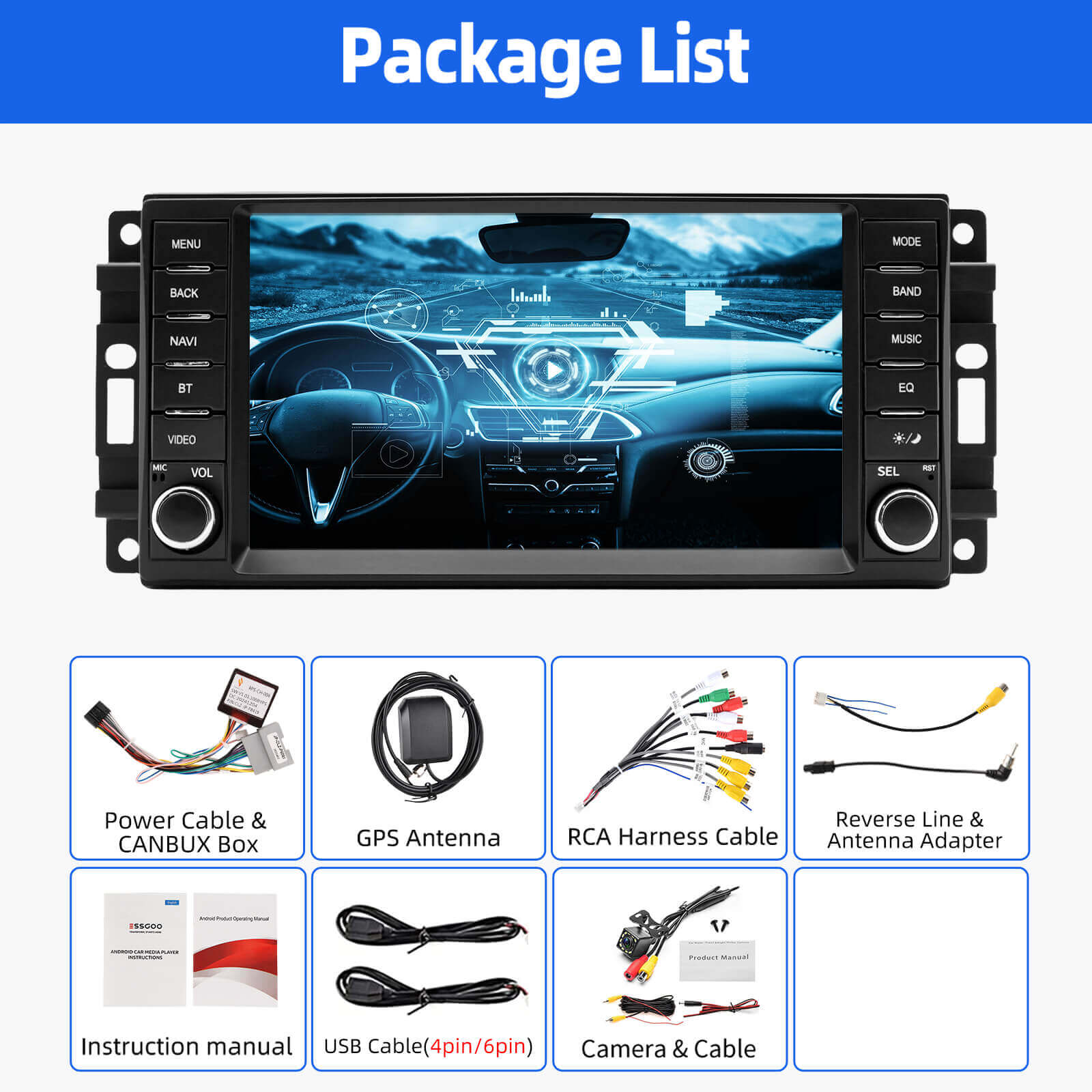 ESSGOO Car Stereo AR7001 MP5 Autoradio 7 Zoll Jeep Dodge