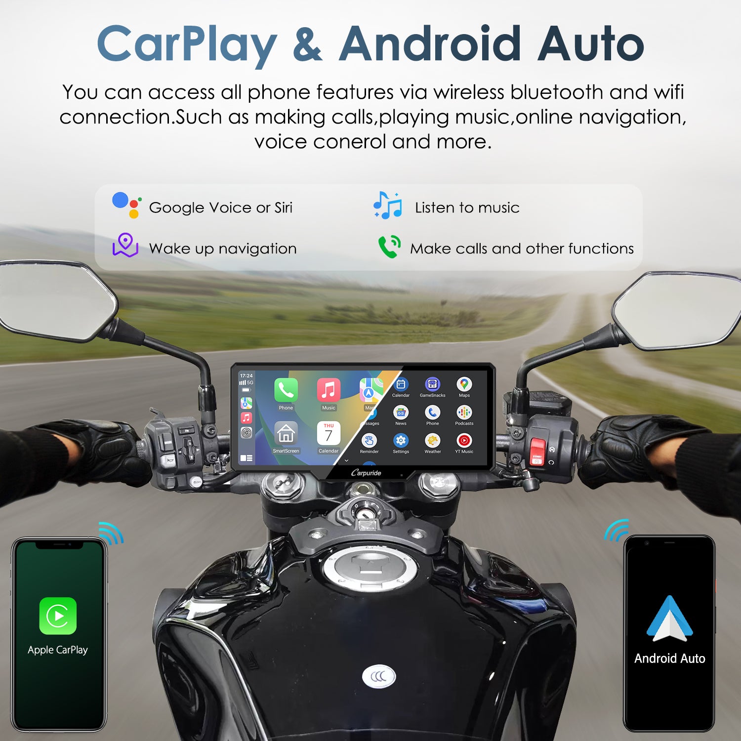 Carpuride W619 Motorrad Display CarPlay 6,86 Zoll IP67