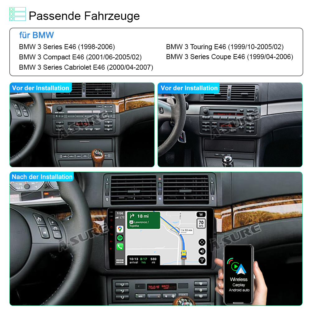 A-Sure GPS car radios 9 Zoll Autoradio BMW E46 3er 32GB
