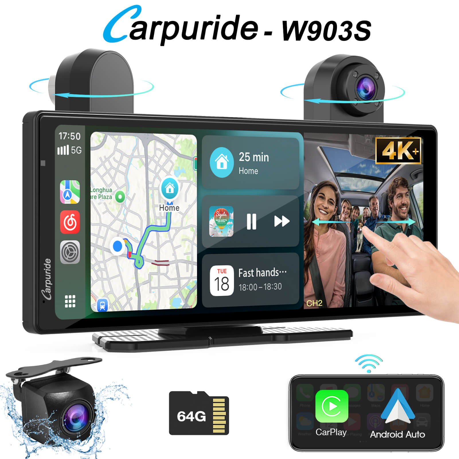 Carpuride Car Smart Stereo W903S Dashcam 9,3-Zoll 4K