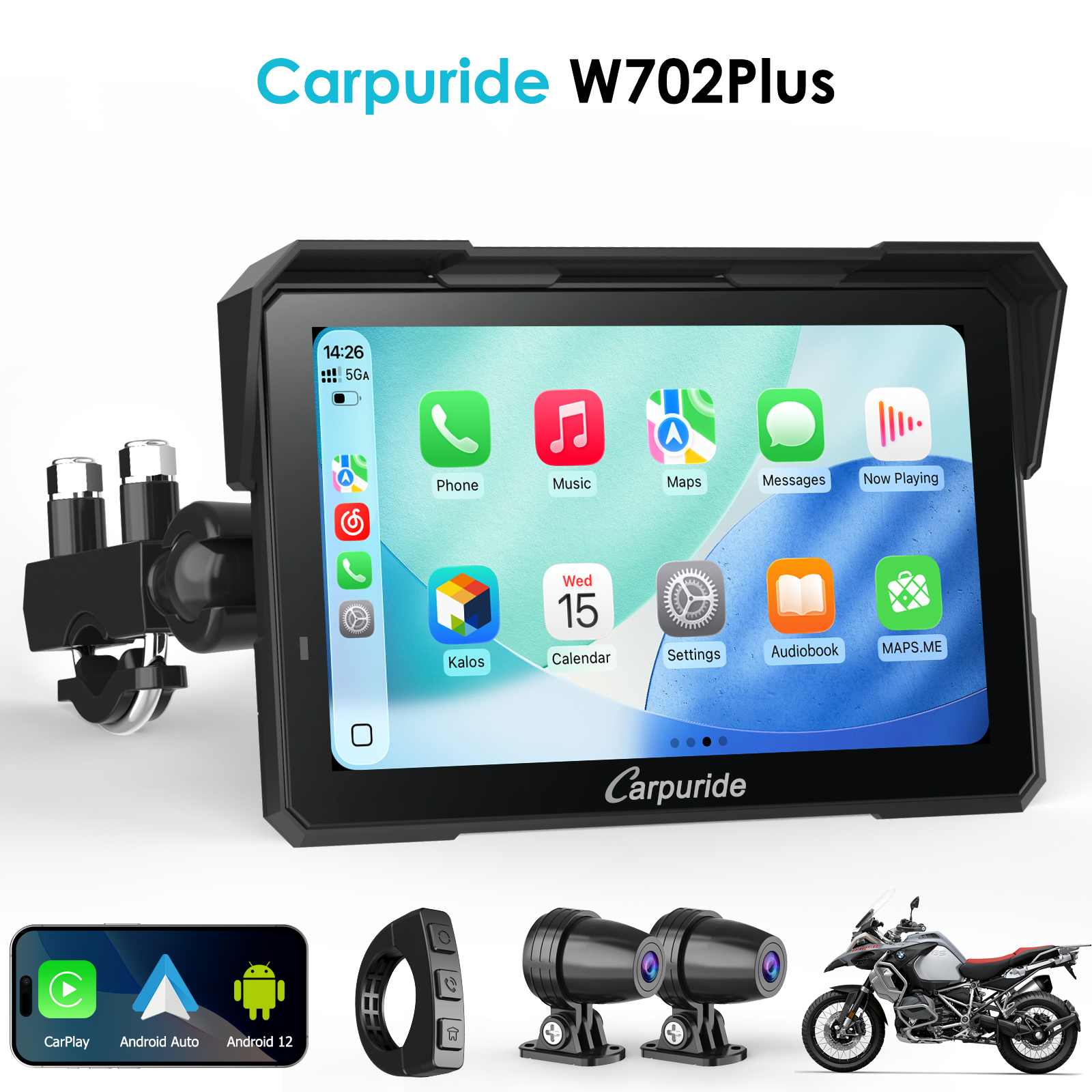 Carpuride W702 Plus Motorrad Display 7 Zoll CarPlay GPS