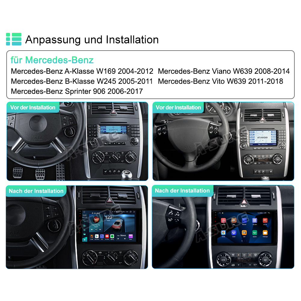A-Sure GPS Autoradio Mercedes W169 W245 9 Zoll 4+64GB