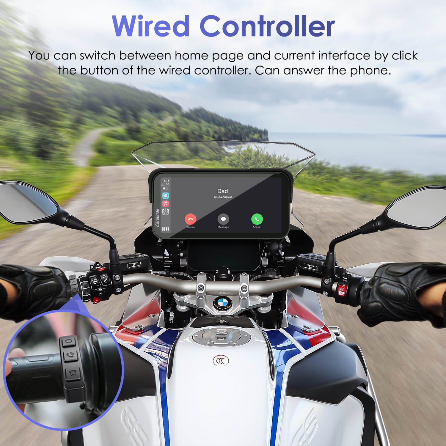 Carpuride W603B Motorrad CarPlay-Display BMW IP67 Controller