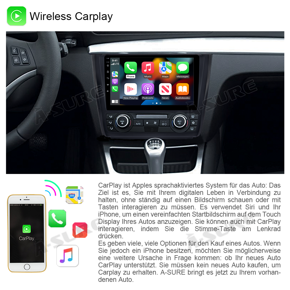 A-Sure GPS Autoradio BMW 1er E81 E87 2+32GB CarPlay DAB