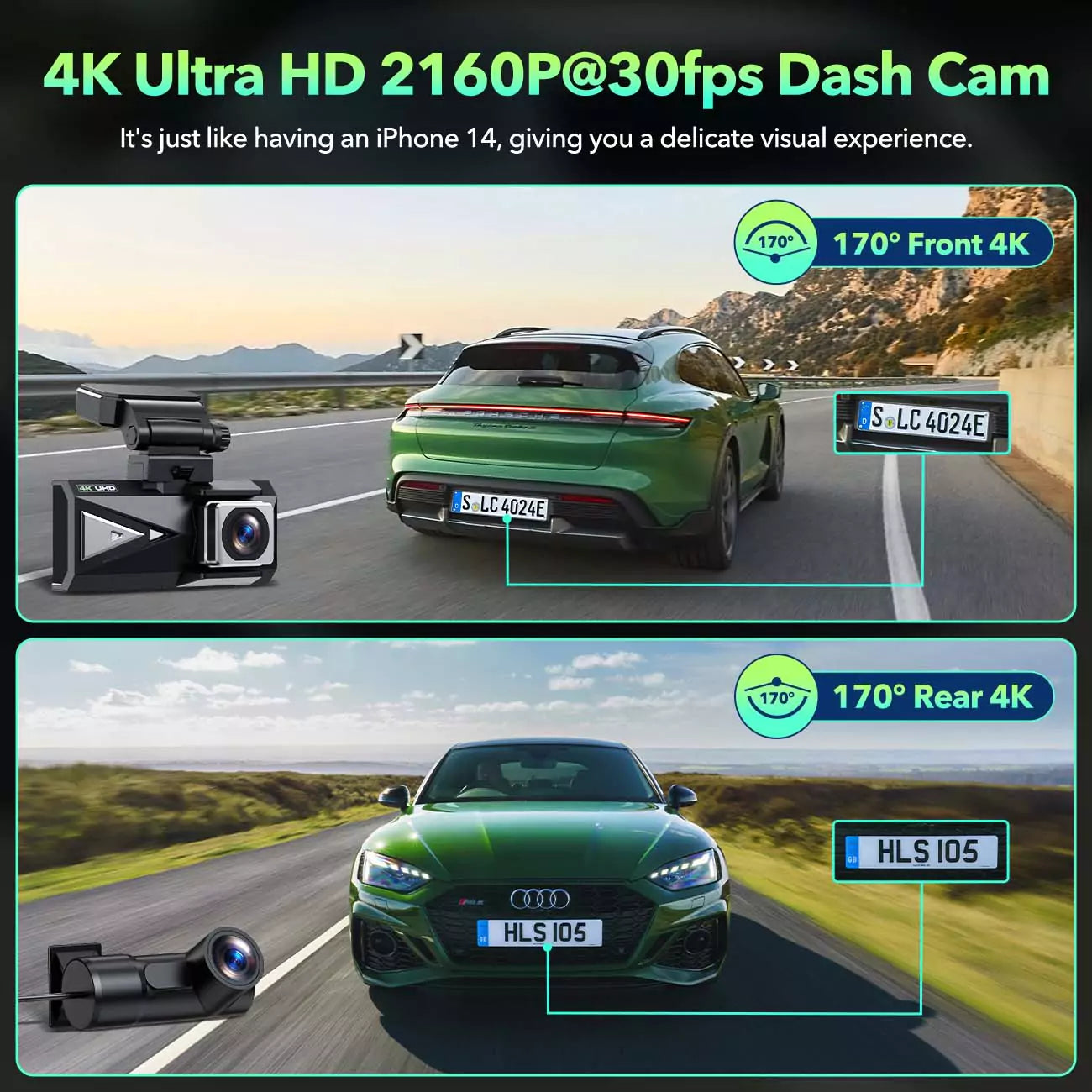 LAMTTO Dash Cam DC19 4K+4K Front+Heck GPS WiFi 64GB