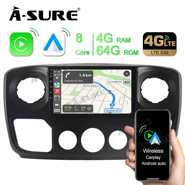 A-Sure GPS car radios 10,1 Zoll Autoradio Movano Master 4+64GB