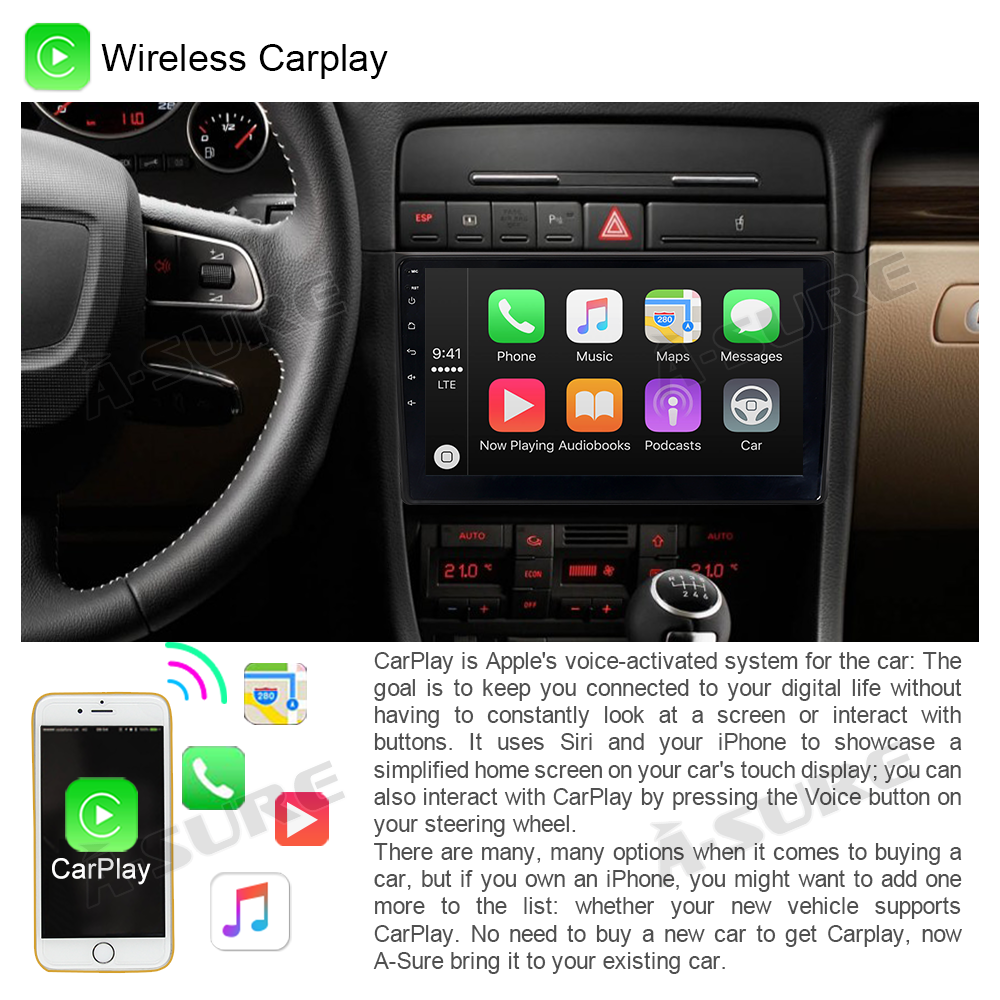 A-Sure GPS Autoradio Android 10 für Audi A4 B6 B7 32GB 4G