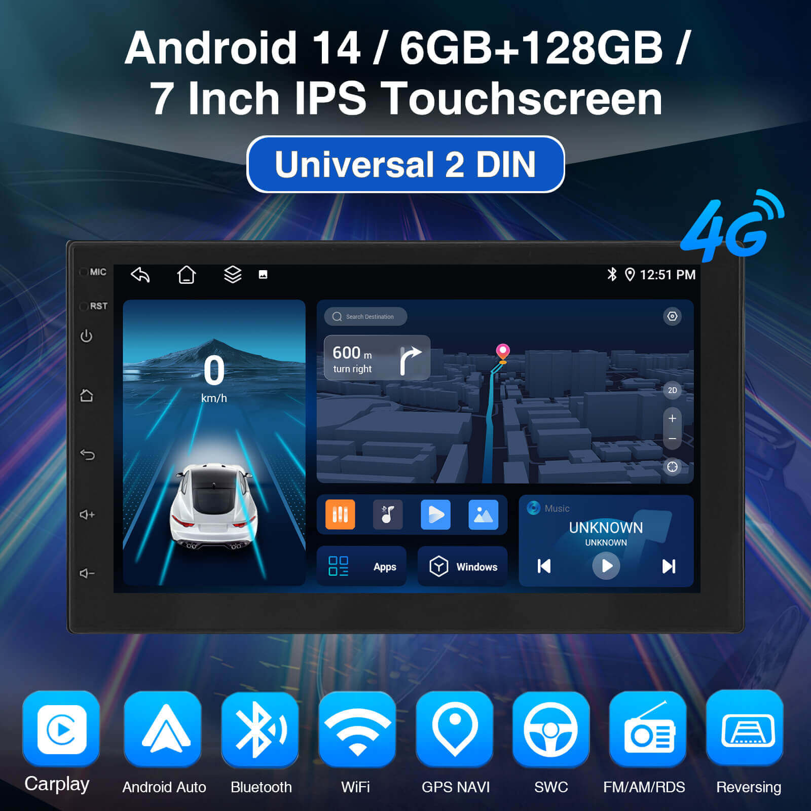 ESSGOO AR7001 7 Zoll 2-DIN Autoradio mit CarPlay Standard