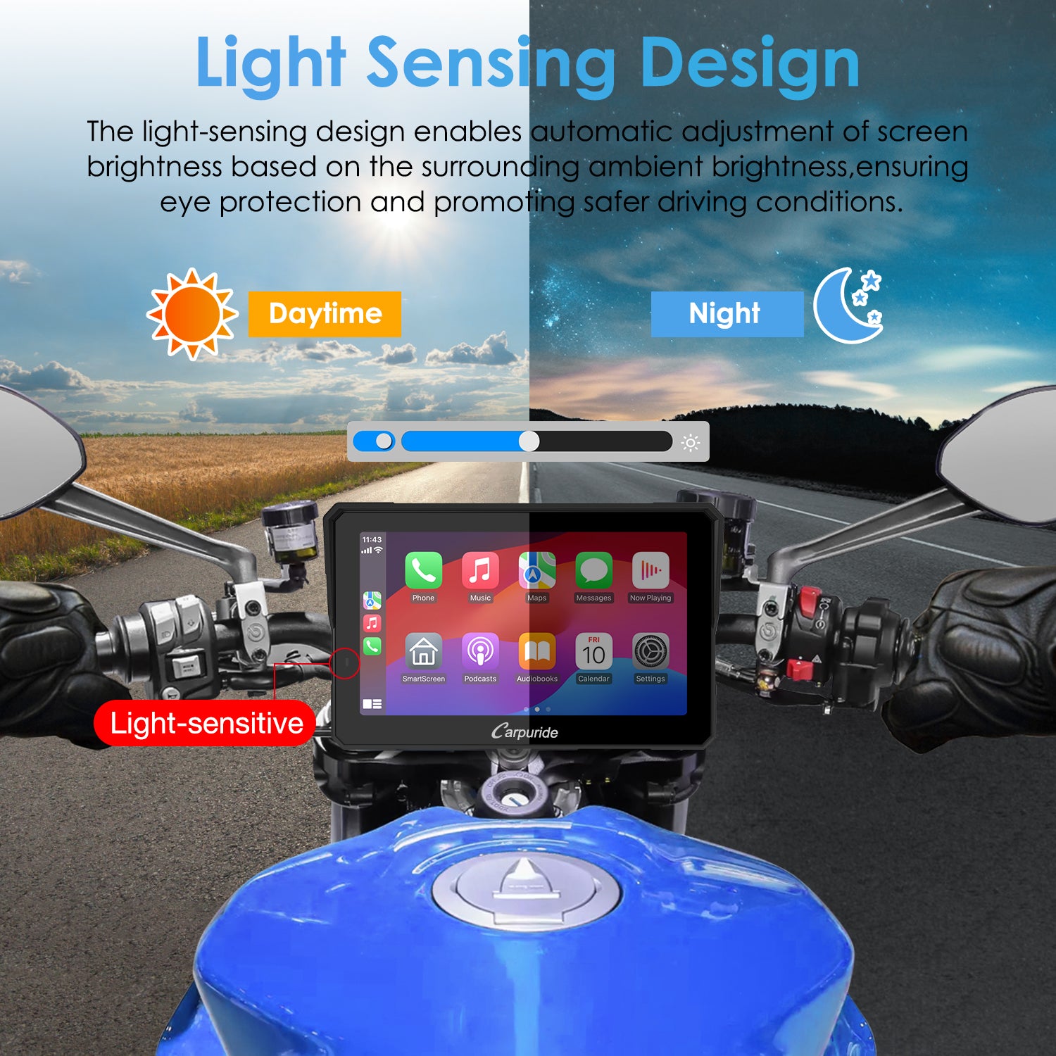 Carpuride Motorcycle Smart Stereo W502 Pro CarPlay-Display wasserdicht