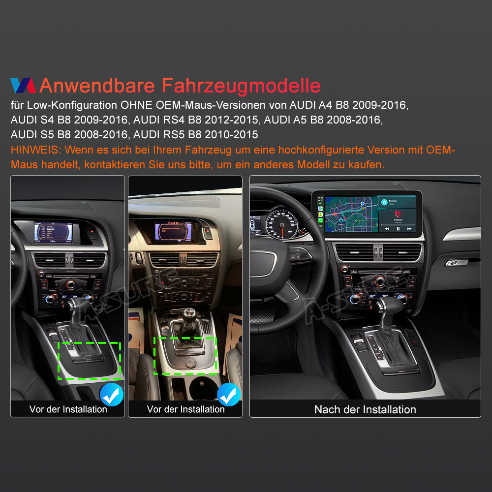 A-Sure GPS Audi A4 B8 12,3 Zoll Autoradio Android 14 4+64GB