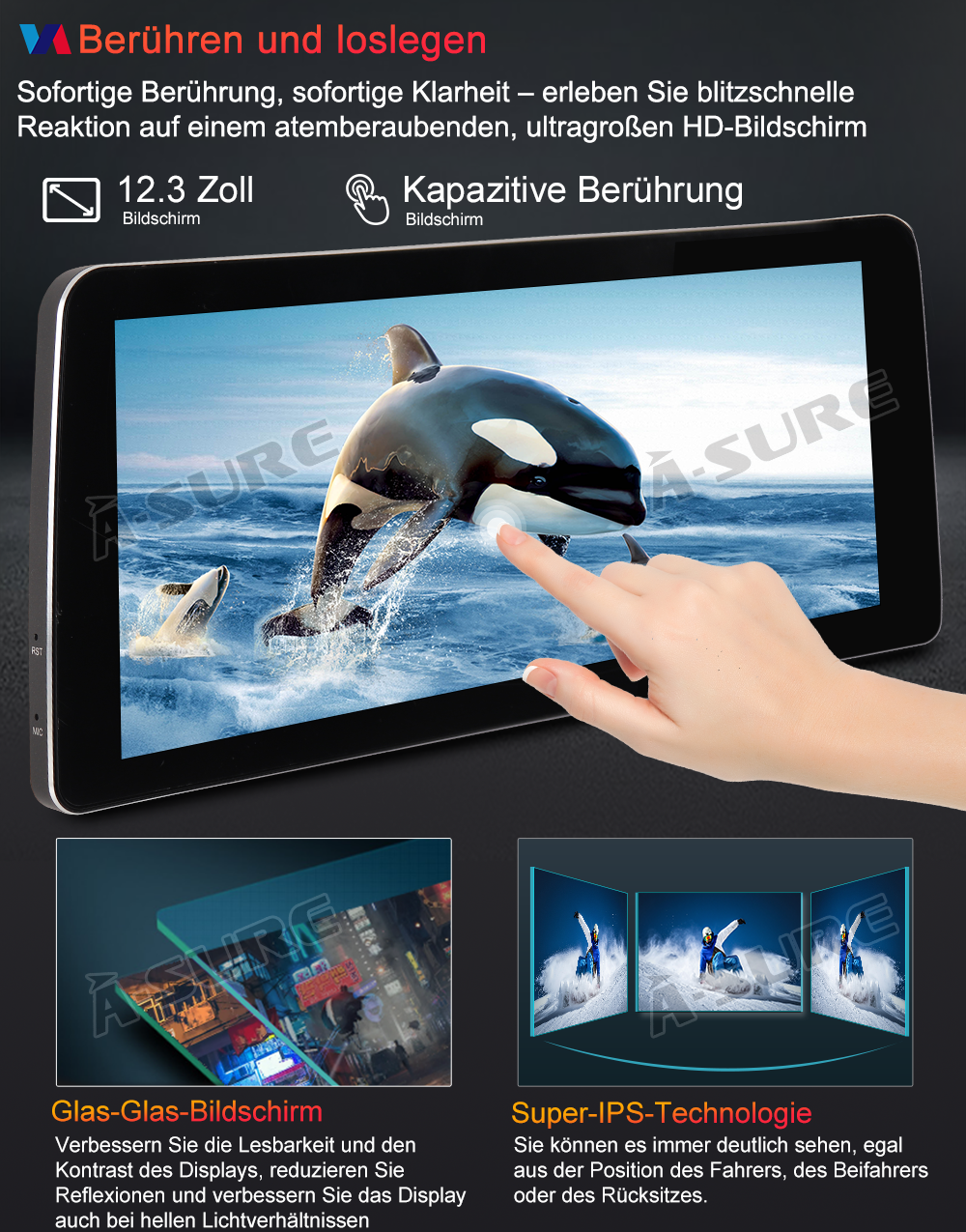 A-Sure GPS Autoradio Audi A4 B8 12,3 Zoll 4+64GB 2K