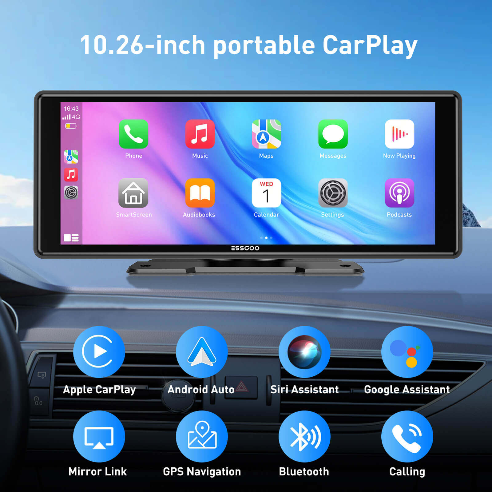 ESSGOO TS0001 CarPlay-Display 10,26 Zoll Portable Wireless