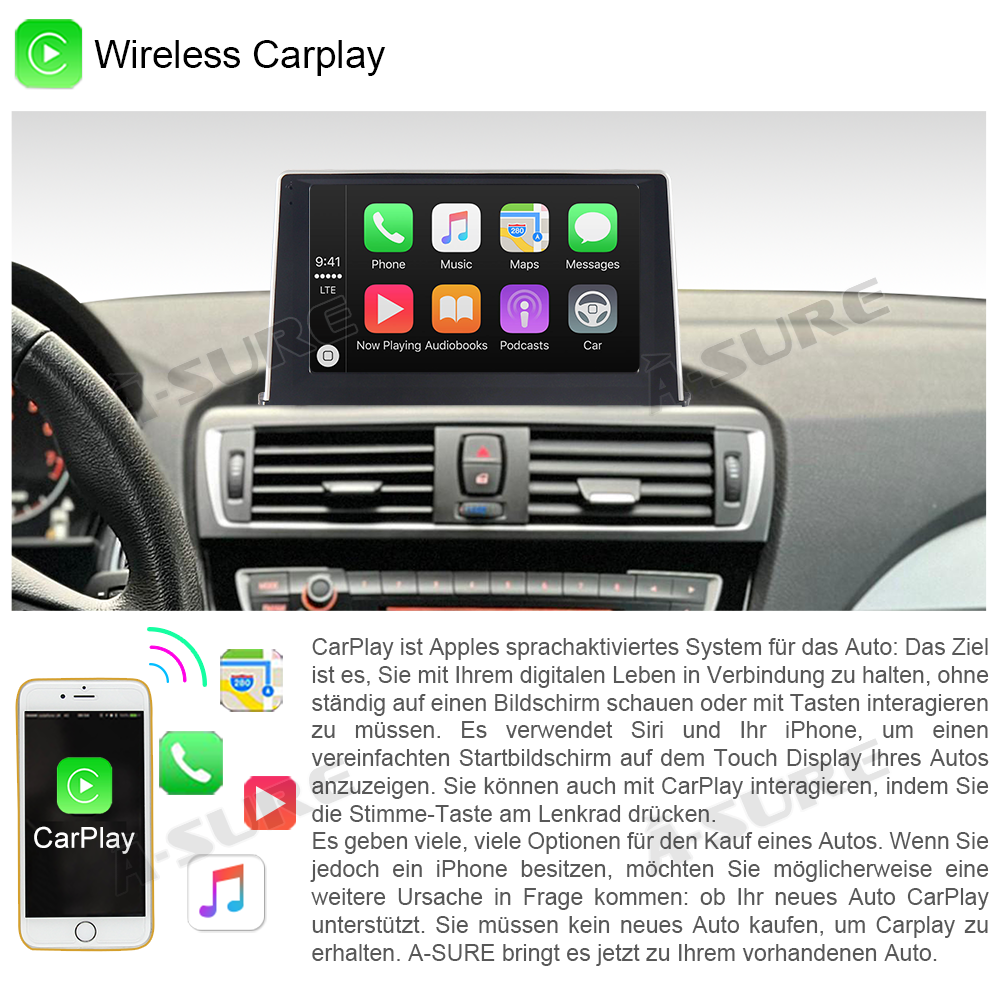 A-Sure GPS Autoradio BMW F20 F21 NBT 9 Zoll 2+32GB Android 12