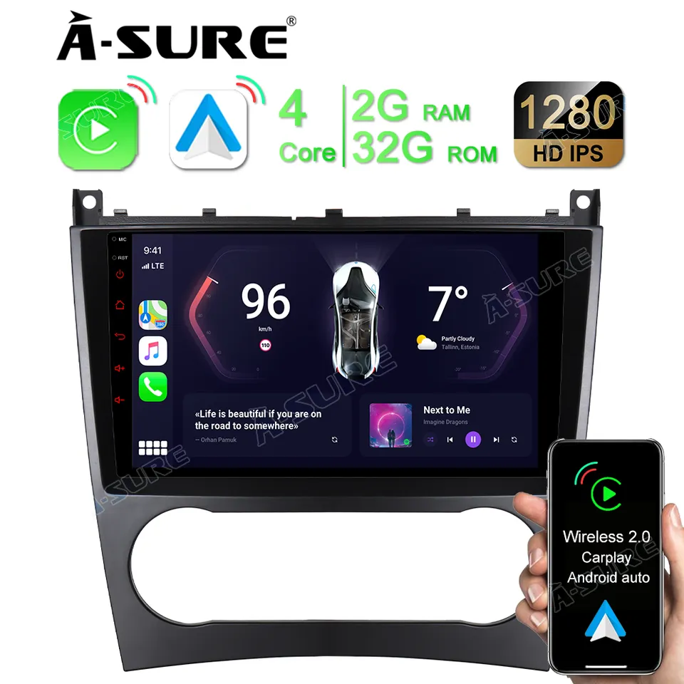 A-Sure GPS Autoradio für Mercedes C W203 9 Zoll 2+32GB CarPlay