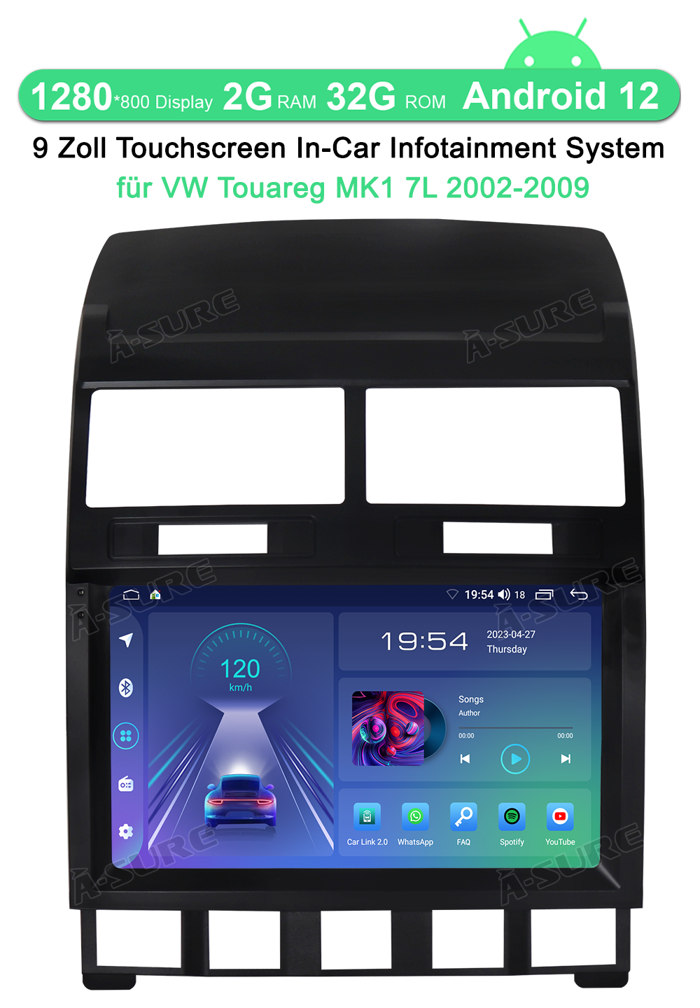 A-Sure 9 Zoll Android 12 Autoradio für VW Touareg 7L 2002-2009