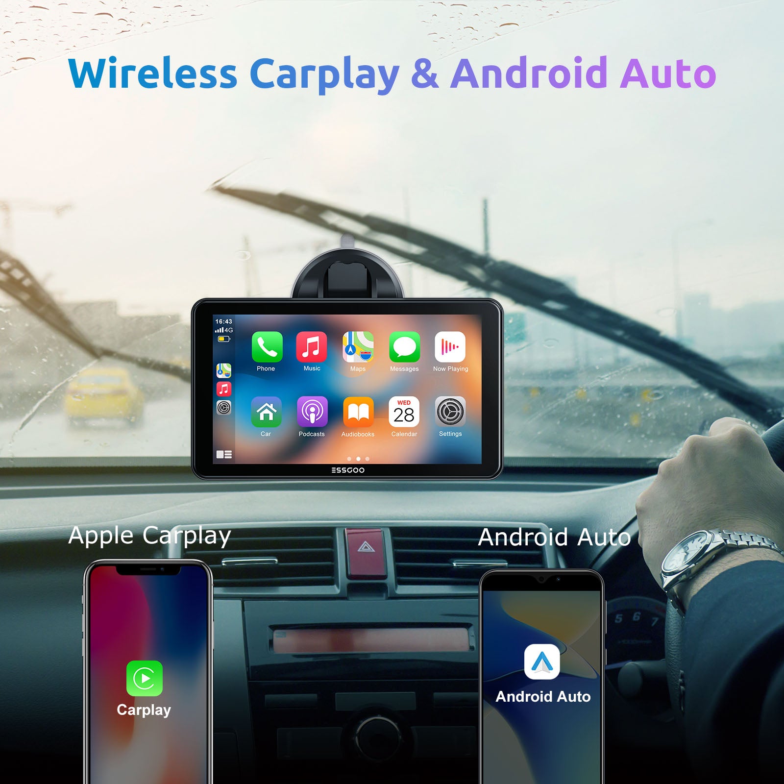 ESSGOO Portable CarPlay Display 7 Zoll Touchscreen AUX