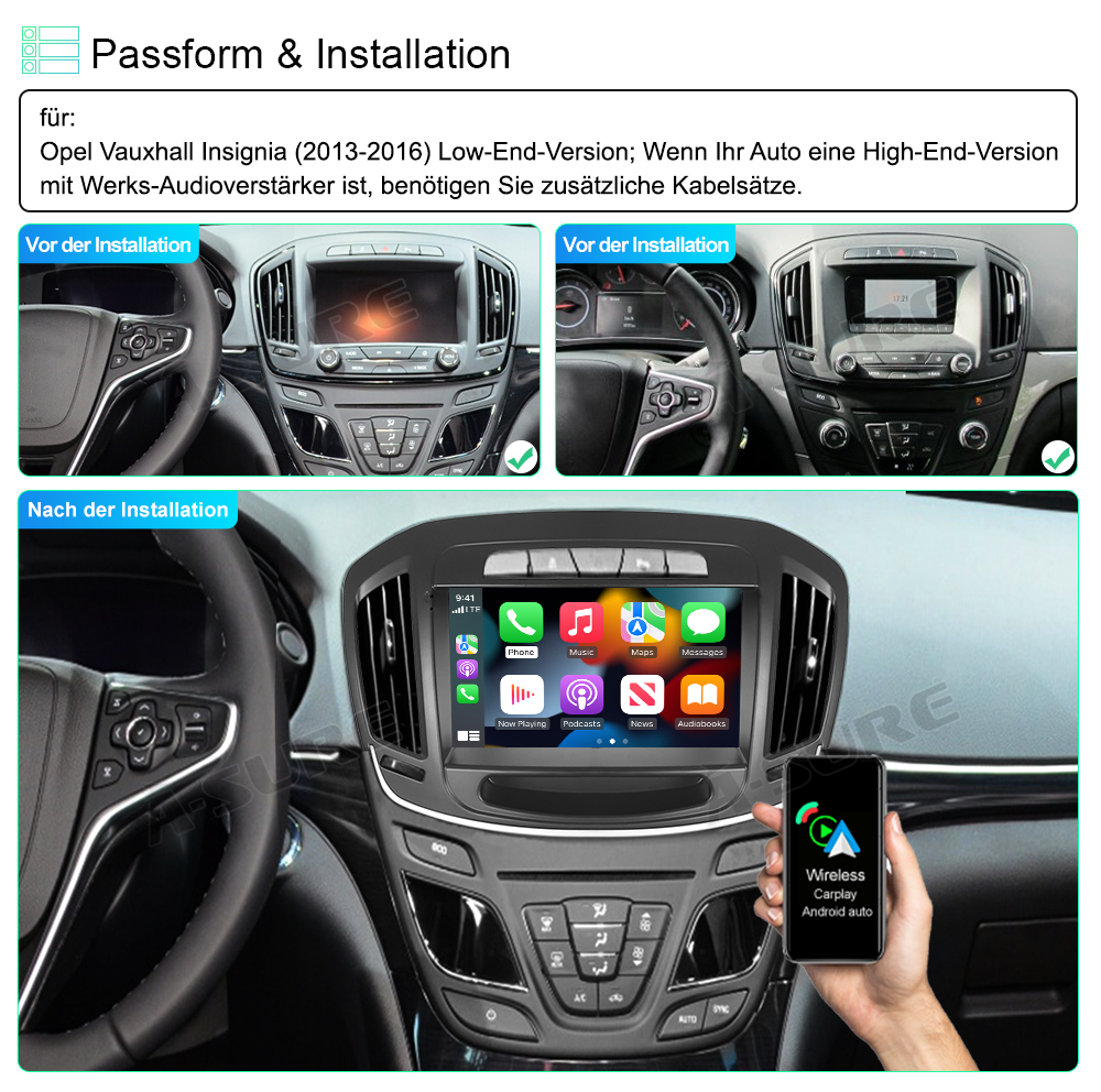 A-Sure GPS 9" 2+32GB Autoradio Opel Insignia 2013-2016 Low CarPlay