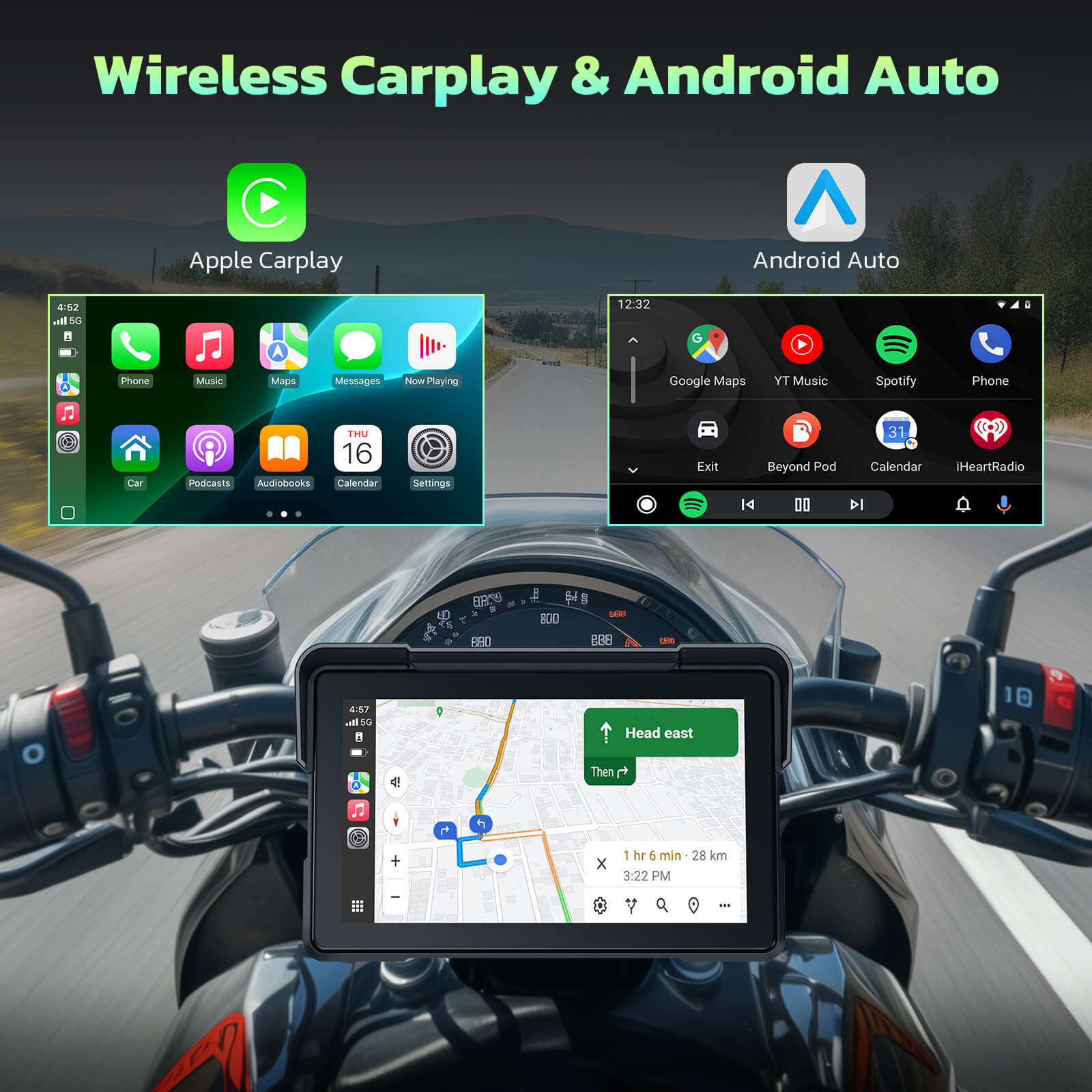 LAMTTO Carplay RC19 7 Zoll Motorrad CarPlay-Display IP67
